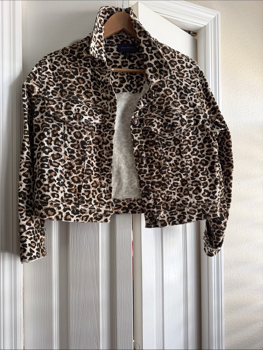Skies Are Blue Leopard Print Cropped Jean Jacket in Brown and Black
